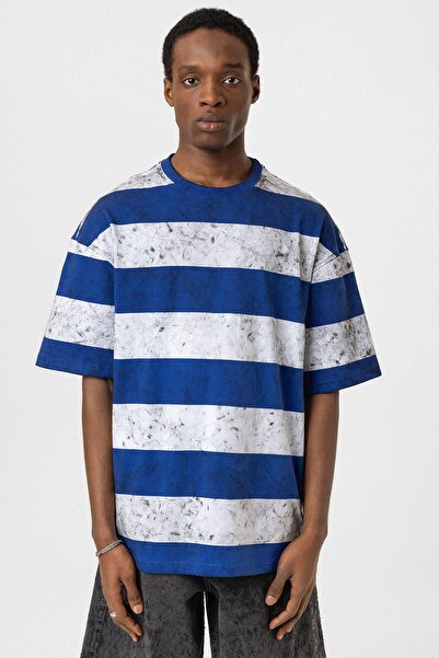 VAMOSCLO Washable Striped Oversized T-Shirt Blue - White
