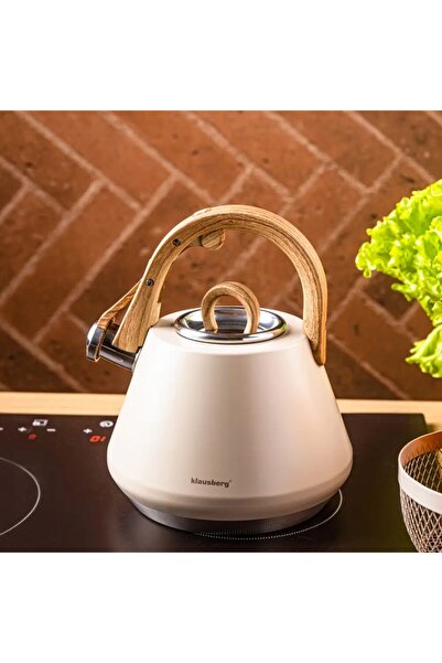 Klausberg Бежов чайник, стоманен чайник със свирка, 2.5 л,