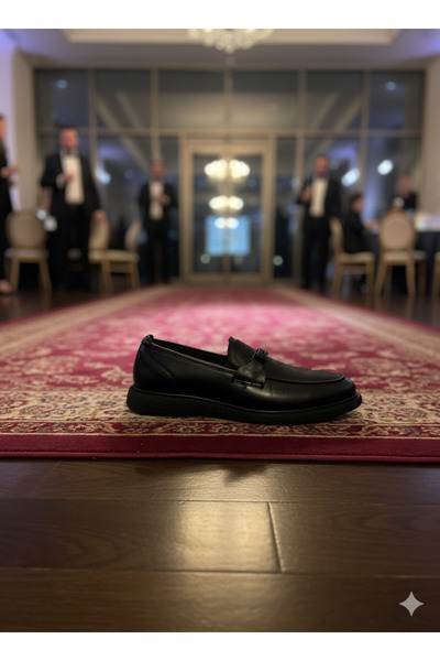 Pierre Cardin Men's Genuine Leather Black Leather Loafer Shoes