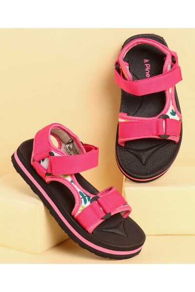 Pine kids Velcro Closure Sandals with Leaves Print - Pink