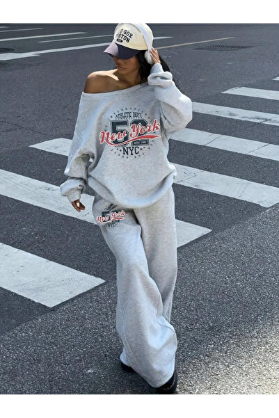 Machetta Women's New York 52 Printed Boat Neck Sweatshirt Sweatpants Two-Piec...