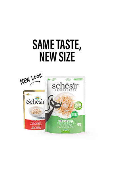 Schesir Complements Cat Wet Food in Jelly Pouch- Chicken With Seabass 70g