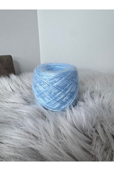 VELİNACOLLECTİON Açık Mavi Üç Katlı Moher Karışımlı Pullu Örgü İpi 100 gr