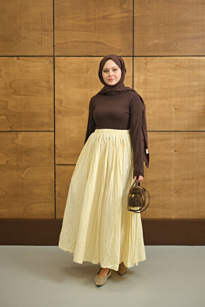 LOCCO Women's Elastic Waist Wrinkle Detail Skirt Yellow