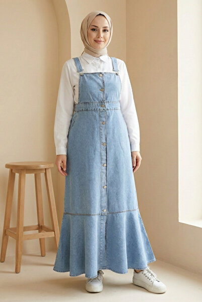 Kirazgym Women's Front Buttoned Skirt with Side Pockets and Ruffles Denim Gil...