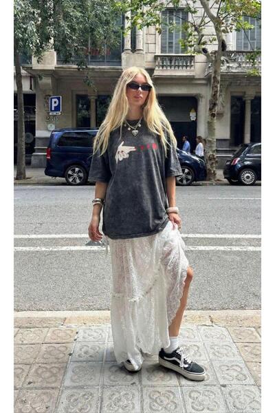 karpuzbutiks PİNTERESTGİRL OVERSİZE KALIP KALP DESENLİ SİYAH TİŞÖRT