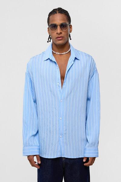 VAMOSCLO Oversized striped long sleeve shirt blue