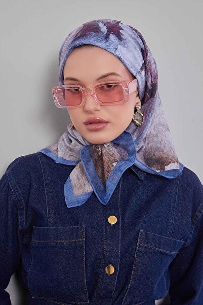 Levidor Blue abstract pattern silk cotton scarf