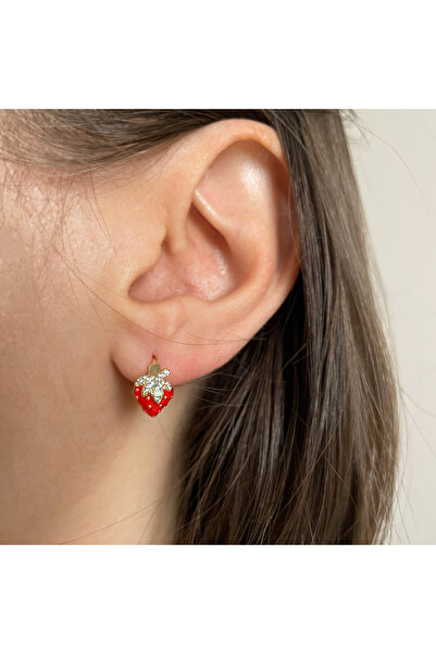 nerora Tarnish-Free Steel Red Strawberry Earrings (Tarnish Guarantee)