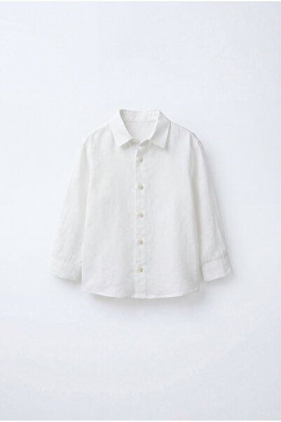 Magu Унисекс детска памучна бяла ленена риза – регулируеми ръкави