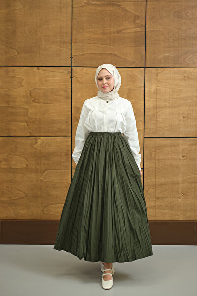 LOCCO Women's Elastic Waist Crinkle Detail Skirt Dark Green