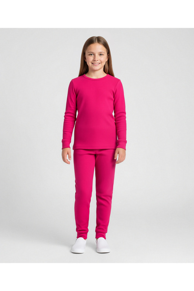 Pine kids Knit Full Sleeves Solid Color Pullover Thermal Inner Wear Set - Dar...