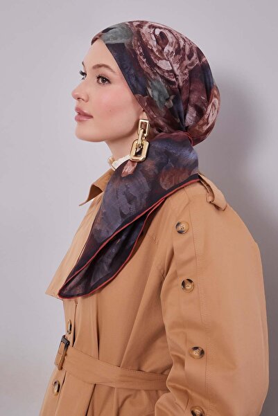 Levidor Orange Tulip Pattern Silk Cotton Scarf