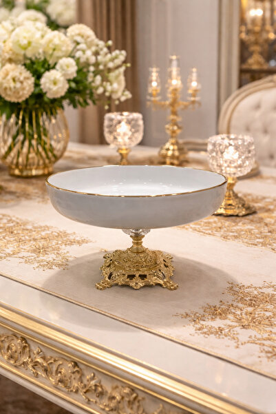 silvia home decor Porselen Sunumluk Altın Yaldızlı Metal Ayaklı Meyvelik Sala...