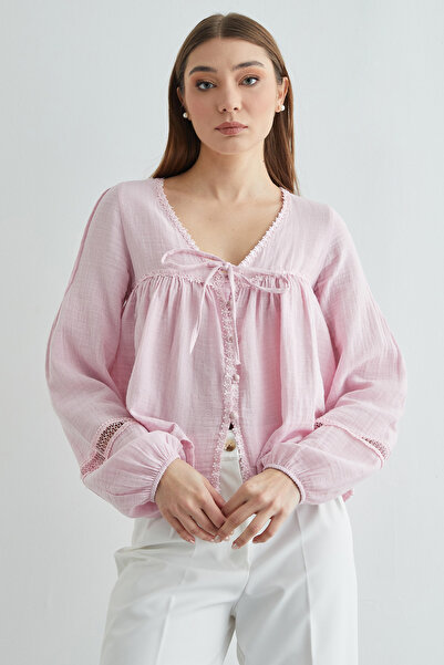 Fulla Moda Lace Buttoned Muslin Shirt