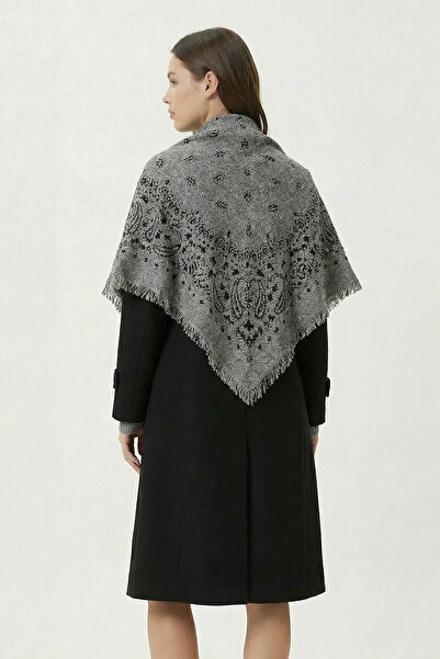Lovelyİstanbul Patterned Tasseled Shoulder Shawl Lgn0004 Gray