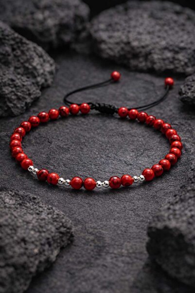 OEM Bracelet on string with 925 silver balls and red jasper