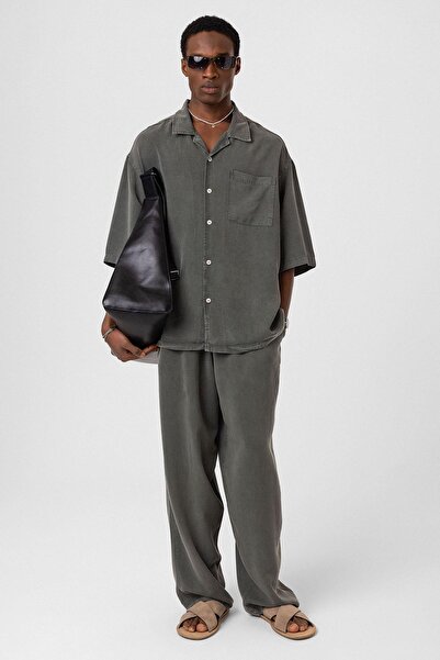 VAMOSCLO Washable Lyocell Fabric Top and Bottom Set Light Khaki