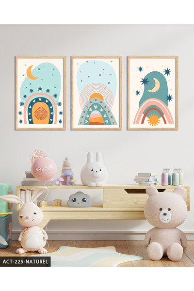 Evinemoda Тричастна картина с дървена рамка с небесна тематика ACT
