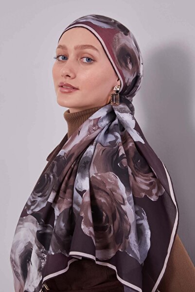 Levidor Chocolate Brown Floral Pattern Slik Coton Scarf