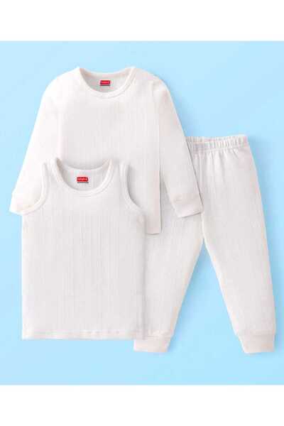 Babyhug Knit Full Sleeves Solid Color Thermal Innerwear Set with Vest - White