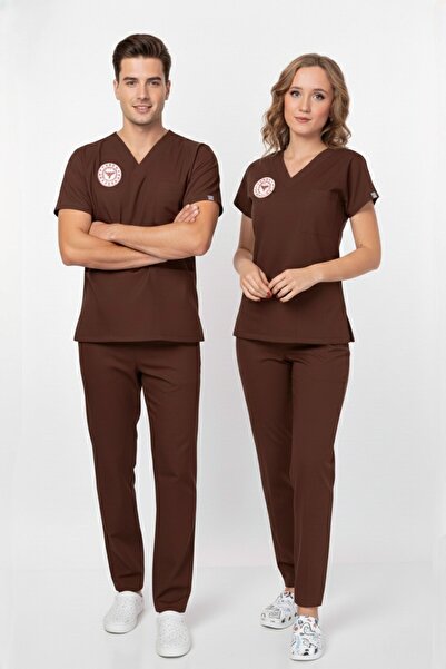 Nur Medikal Giyim Unisex Brown Psychologist Biologist Sociologist Scrubs Unif...