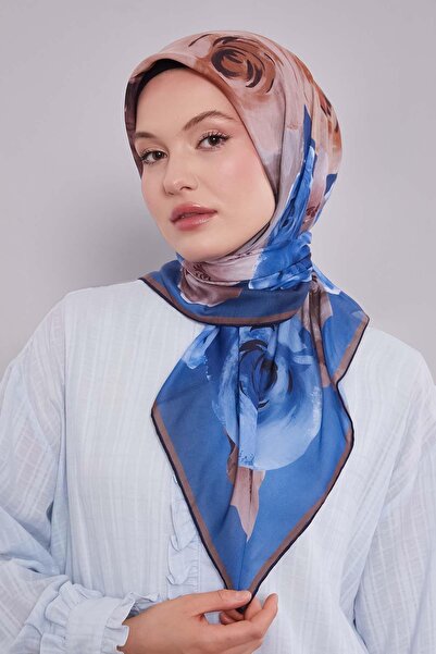 Levidor Blue Floral Pattern Slik Coton Scarf