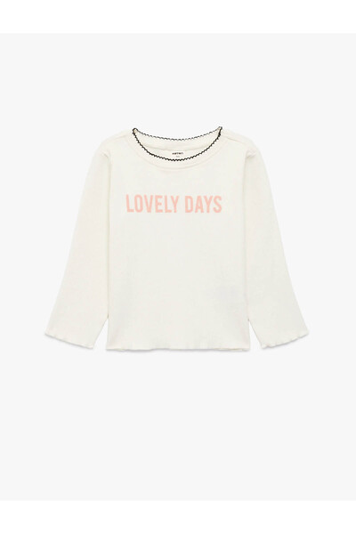 Koton Κεντητό Εκρού Μακρυμάνικο Μπλουζάκι για Κοριτσάκι 6SMG10110AK