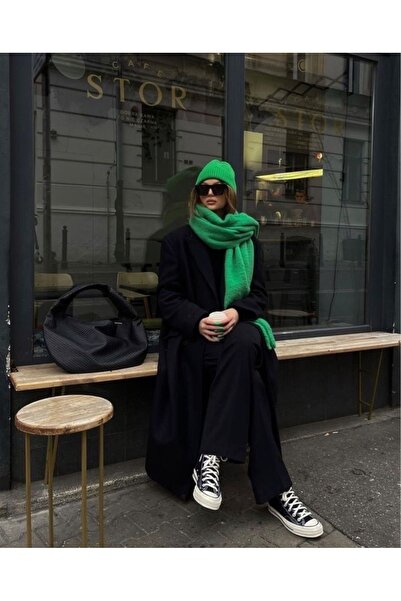 stravis Tasseled Green Soft Textured Shoulder Shawl Scarf