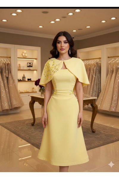 Cutie Midi evening dress with embroidered cape design - elegant and modern in...