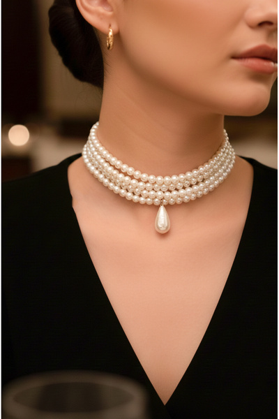 Happyline Cam Cam İnci Choker, Barok Tasma Kolye İncili Tasma, Choker Kolye Ö...