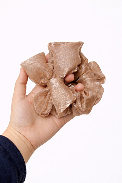 Pretty Buda Moda Işıltılı Organze Fiyonk Scrunchie Toka – Altın Şampanya