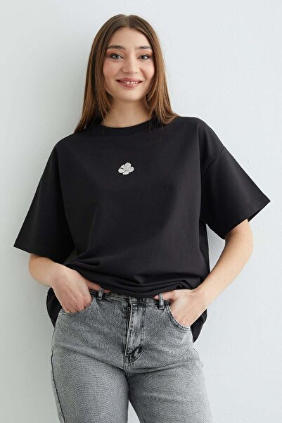 Fulla Moda Lotus Flower Embossed Oversized T-Shirt