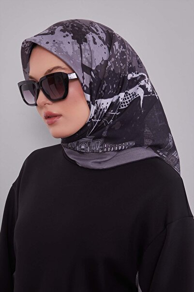 Levidor Black landscape pattern silk cotton scarf