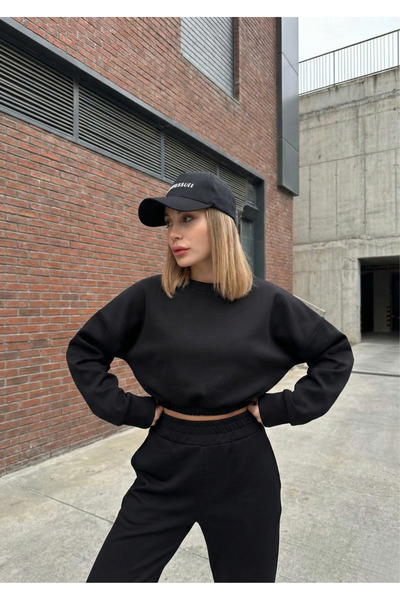 Moda Hour Women's Crew Neck Crop Tracksuit Set