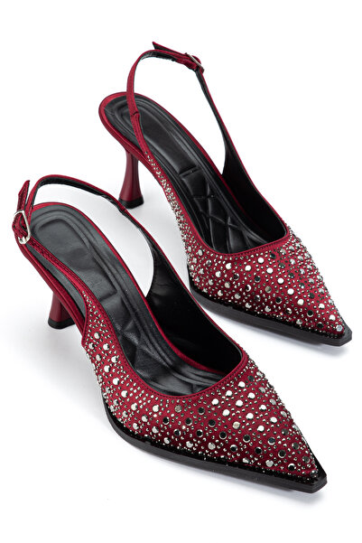 ELEVAM Black Stone Detailed Women's Evening Dress Heeled Shoes