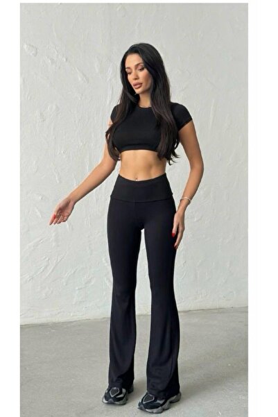 Store Yüksek bel toparlayıcı iki beden ince gösteren esnek kadın Tayt siyah