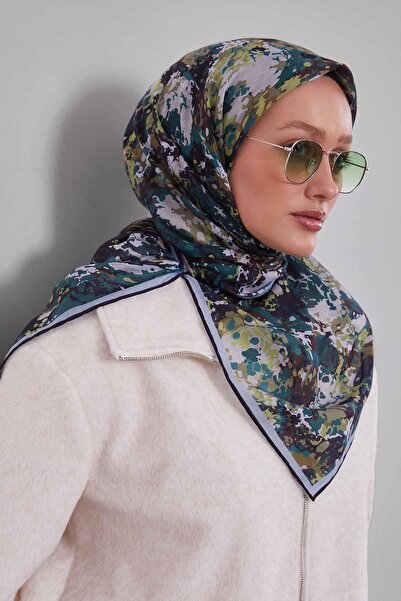 Levidor Black-blue drop pattern silk cotton scarf