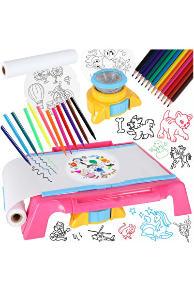 Ikonka Masuta de desenat cu proiector pentru copii, pink, 38 x 28 x 8.5cm, pr...