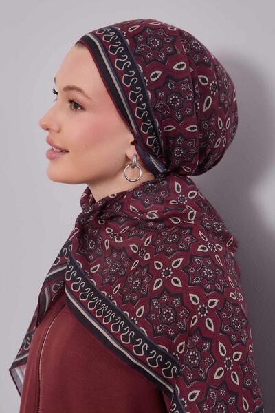 Levidor Burgundy Motif Pattern Silk Cotton Scarf