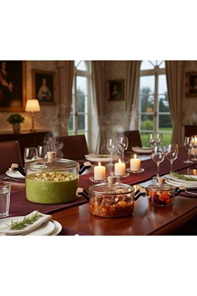 Extra 3 piece cooking Transparent Glass Cooking Pot Set5,4,3.2 litres