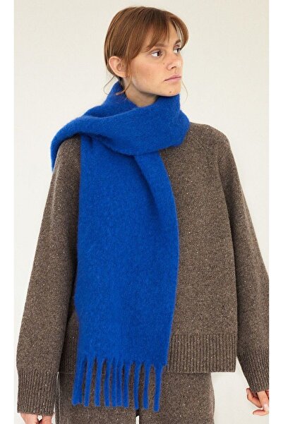 stravis Tasseled Sax Blue Soft Textured Shoulder Shawl Scarf