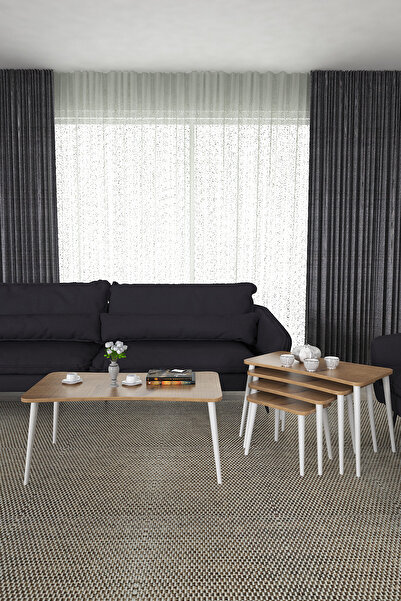 Zuesse Dizayn Alanur 5li Orta Sehpa ve Zigon Sehpa Ahşap Ayaklı Çay Kahve Seh...