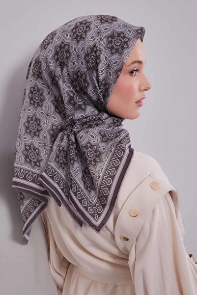 Levidor Silver Motif Pattern Silk Coton Scarf