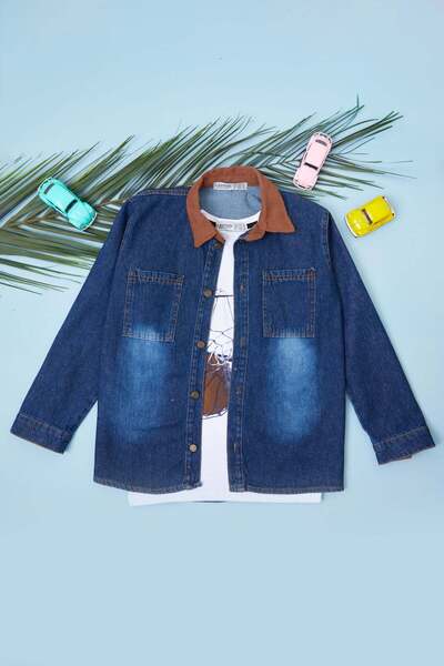 Fulla Moda Velvet Detailed Buttoned Boys' 2-Piece Set