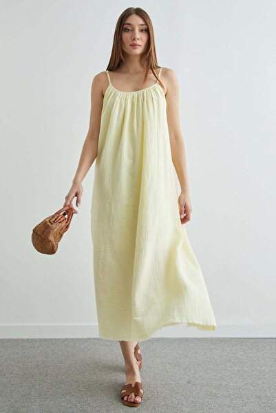 Fulla Moda Basic Strappy Muslin Dress with Ripped Hem