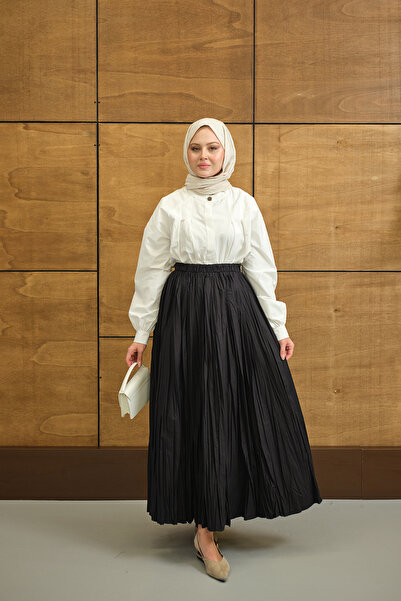 LOCCO Women's Elastic Waist Crinkle Detail Skirt Black