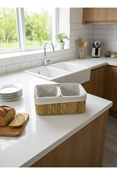 WOOF HOME Rectangular Bamboo Basket 3-Piece Multi-Purpose Storage Box (Kitche...