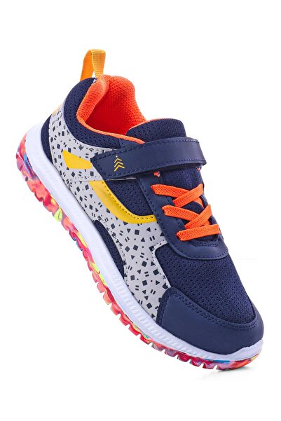 Pine kids Velcro Closure Printed Sports Shoes - Navy Blue & Grey