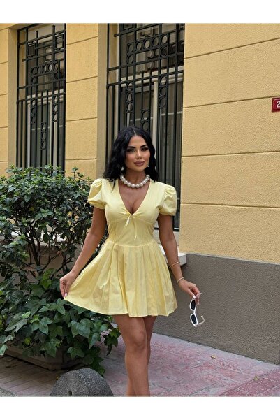 NEW JOURNAL Women's Yellow Balloon Sleeve Waist-Sitting Mini Dress Yel221655